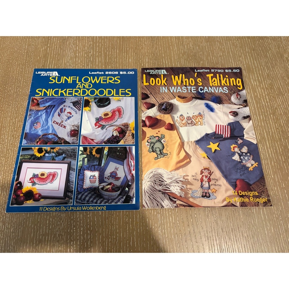 Vintage Cross Stitch Pattern Book Lot Americana Country Chickens Folk Art